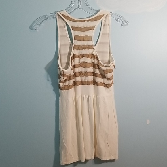 Suzy Shier white & tan ruffle tunic top large NWT - Picture 2 of 8